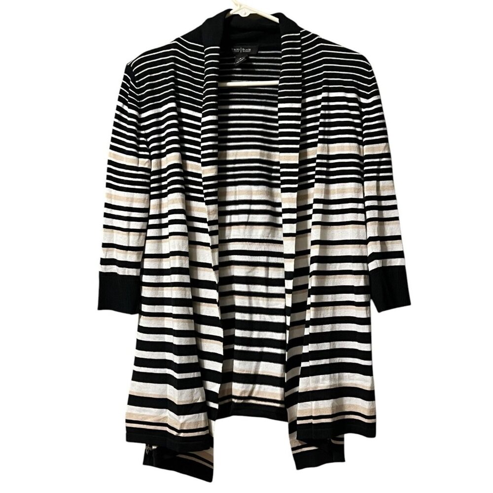 White House Black Market Black White Cream Stripe Women's Cardigan Size Small